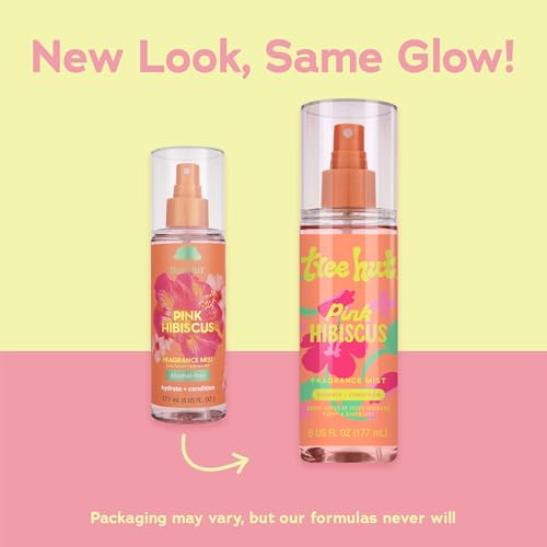 Image of Tree Hut Pink Hibiscus Hair & Body Mist, Hydrating & Alcohol-Free Body Spray, Fragrance with Hibiscus, Poppy-& Rasberry Notes, Alcohol-Free Formula, 6 Fl Oz. (Pack of 2)