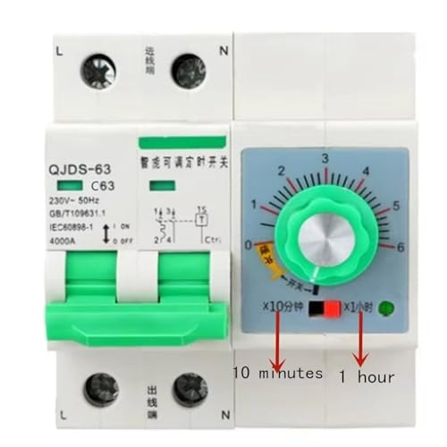 Disjoncteur MCB 63A 220V avec minuterie reglable 1h a 6h pour coupure automatique
