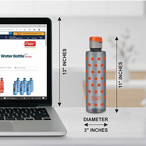 Image of Flair Polka Water Bottles with Fliptop Lid Set of 6 Pcs 1000 ML (Orange)