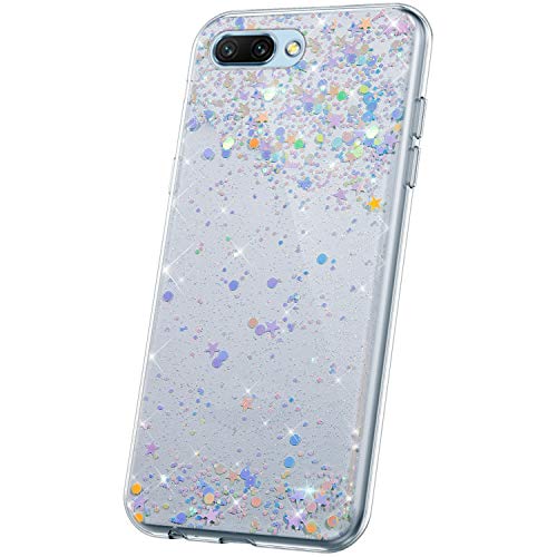JAWSEU Compatible with Huawei Honor 10 Case Bling, Glitter Sparkly Stars Design Soft Slim TPU Silicone Gel Rubber Bumper Case Ultra Thin Shockproof Full Protective Case Cover,Clear-1