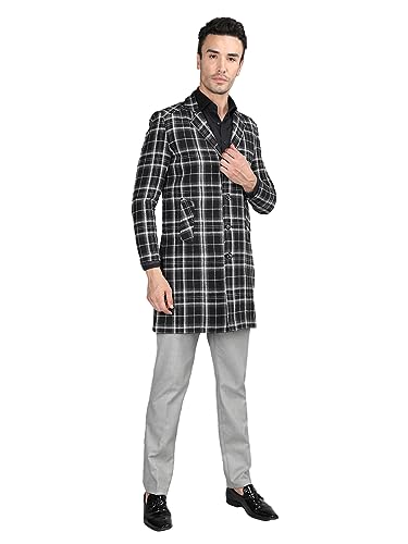 Image of CHKOKKO Men Wool Blend Stylish Long Winter Coat Single Breasted Thigh Length Overcoat With Elegant Spread Collar & Practical Front Side Pockets For Formal Or Semi-Formal Occasions
