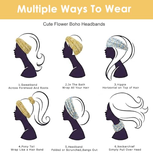 Image of MAYCREATE 2Pcs Wide Cloth Hair Bands Headband for Women Fashion Daisy Pattern Pre-Tie Head Band for Daily Yoga Sport