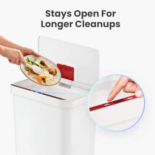 Image of iTouchless 13.2 Gallon Sensor Trash Can with AbsorbX Odor Filter, Durable Dent-Proof Construction, Slim and Space-Saving Automatic Recycle Bin for Kitchen, Home Office, Garage, Business, White Plastic