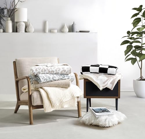Image of CREVENT 50''X60'' Ultra Soft and Plush Reversible Microfiber Throw Blanket for Couch Sofa and Bed (Checkered Beige)