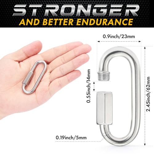 sprookber Stainless Steel Chain Quick Links - 304 Stainless Stee Chain Connector, Screw Carabiner, Chain Hooks, Set of 6 (2.45 Inch)