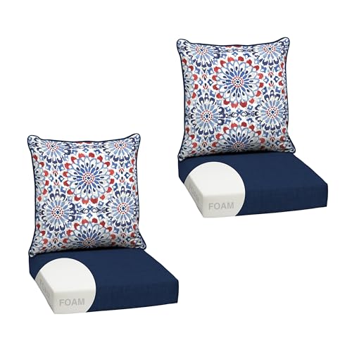 Image of Arden Outdoor Foam Deep Seat Cushion Set, 2-Pack, 24x24, Premium High-Density Foam, Never Flattens, Weather-Proof for Patio Chair Sofa Couch, Clark Blue