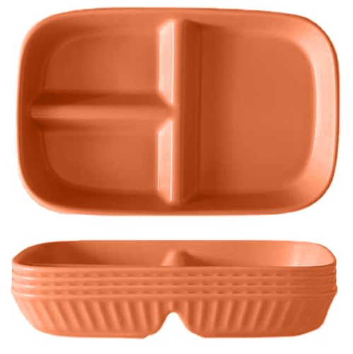 Image of 3 Compartment Divided Plates for Picky Eaters, Campers, Dinner, Food, Fruit, Salad, Side Dishes, Buffet and Party Bpa Free, Non Toxic Dishwasher & Microwave Safe (Orange, Pack of 4)