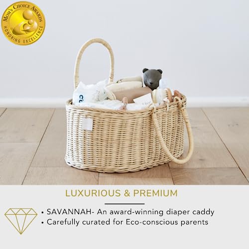 Bebe Bask Baby Diaper Caddy Organizer In Organic Rattan W Removable Divider - Luxury Wicker Diaper Caddy Basket Makes The Perfect Cute Diaper Caddy For Baby Girl & Diaper Caddy For Baby Boy #TOP1