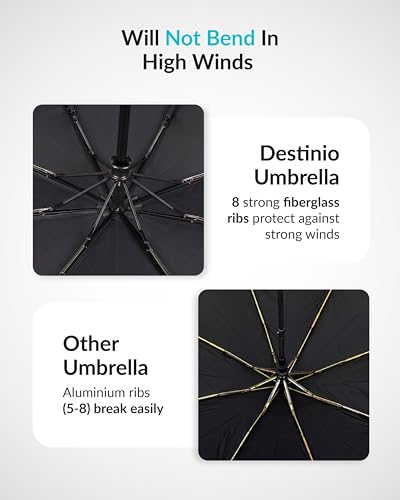 Image of Destinio Umbrella for Man - Large Size, Fully Automatic, Windproof Fibreglass Ribs, UPF 50+ Sun Protection, Premium 210T Pongee, Foldable Travel Umbrella for Rain for Men and Women - 3 fold Compact Easy to Carry (Auto open auto close)
