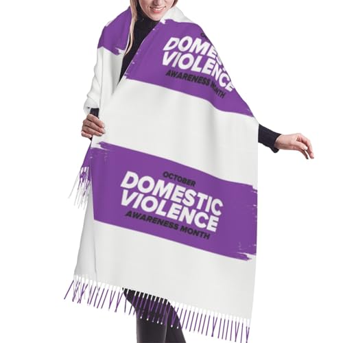 Domestic Violence Awareness Month Purple Ribbon Scarf With Tassel For Women Large Warm Shawls Wraps Cashmere Scarves Blanket For Fall Winter 27 * 77 Inches