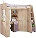 Lit Mezzanine / Lit superposé - TOUT EN UN. Escalier à droite - Ensemble pour enfants. Lit superposé, bureau, armoire, étagères. (Chêne Sonoma / Violet)