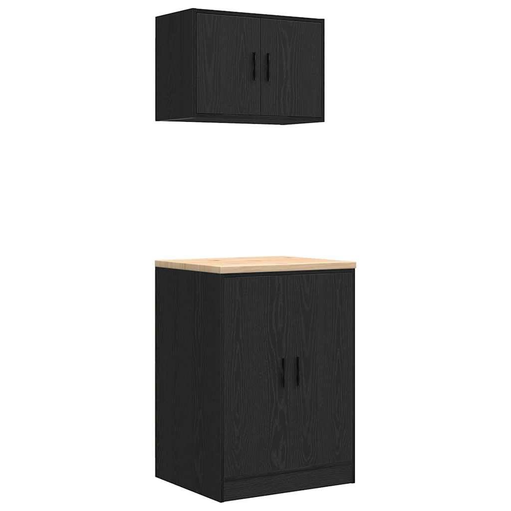 Générique Armoires de Garage 2 pcs Noir Bois d'ingénierie,Entreprise & Industrie,Stockage Industriel,Armoires industrielles,3328306