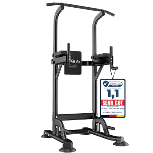 DH FitLife Power Tower Dip Station | Sport Geräte mit Klimmzugstange, Dip...