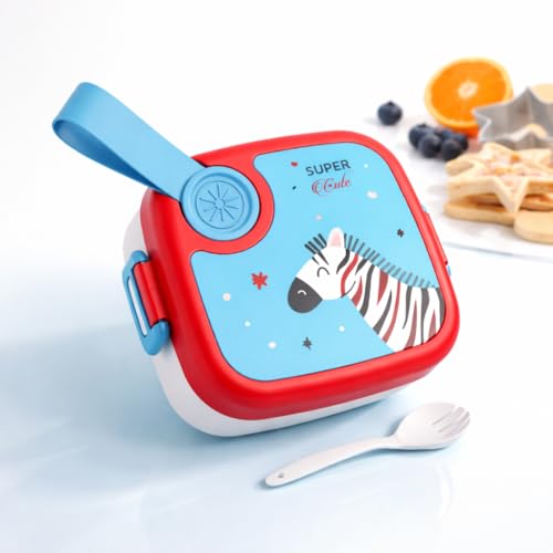 Image of Kids Lunch Box with Stainless Steel Inner | Leakproof BPA Free Snack Box for Kids Boys & Girls | Small Tiffin Box for School, Fruit & Snacks | Cute Bento Lunch Box for Toddlers (RED-Blue)