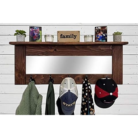 Oxford Farmhouse Wall Hook Coat Rack with Mirror & Shelf, Towel Hook, Purse Hook, Rustic Hook, Key Hooks - 20 Colors, Special Walnut Cover
