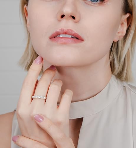 Hoops & Loops 925 Sterling Silver Cubic Zirconia 2-Row Round-Cut Eternity Band Ring for Women Teen Girls, Silver, Yellow & Rose Gold2