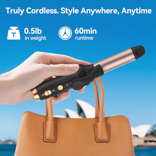 Image of Cordless Curling Iron Hair Curler: Mini USB Rechargeable 4000 mAh 3 Temp Setting Travel Portable 200 Million Negative Ion for Long Short Hair