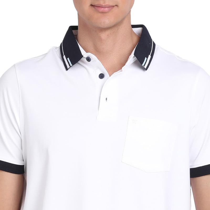 Image of Turtle Men Cotton Stretch White Plain Polo Neck Half Sleeve Casual T-Shirt