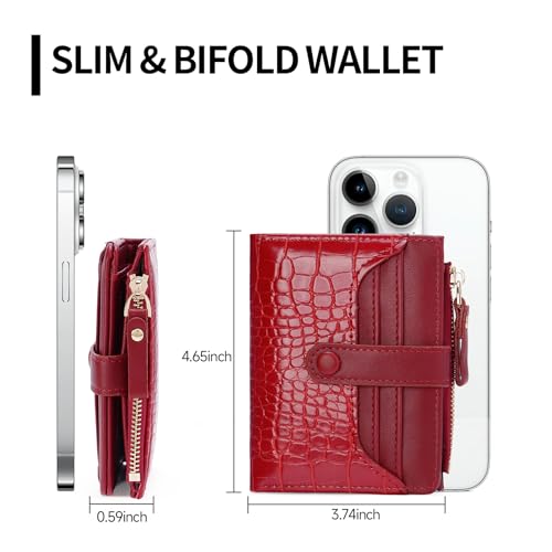 Image of Small Wallet for Women Leather Card Holder Bifold Ladies Wallets with Zipper Change Pocket ID Window