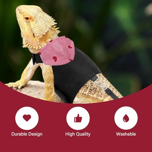 Image of Bearded Dragon Lizard Hoodie Leash Suit Reptile pet Outdoor Chest Harness Chameleon Squirrel Leash Hooded Clothes Suitable for Bearded Dragon Lizard Reptiles（Red hat）