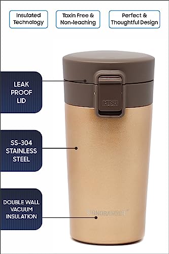 Image of Signora Ware Stainless Steel Hot Pour Coffeemate Insulated Mug, Vacuum Insulated Tea Coffee Mug, Travel Coffee Mug with Lid, 8 Hours Hot and 14 Hours Cold, 350 Ml,Set of 1, Golden