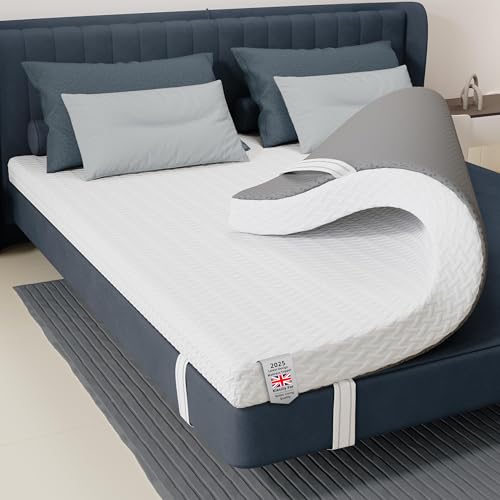 Memory Foam Mattress Topper 7CM Thickness Mattress Pad Topper Foam with Washable Zipped Cover Mattress Topper for Back Pain Relief
