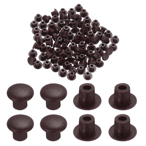 Image of MECCANIXITY 500pcs Plastic Hole Plugs, 5mm (3 /16 Inch) Deep Brown Screw Caps Cover Snap in Locking Round Button Top Shelf Plugs for Cabinet Cupboard Bookcase License Plate Furniture