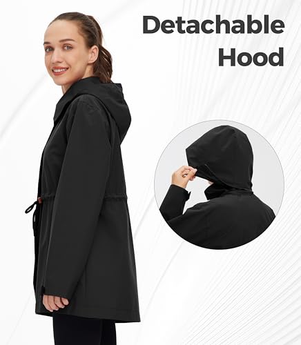 wantdo Women's Waterproof Long Raincoats Lightweight Rain Jacket Hooded Trench Coats Windbproof Jacket2