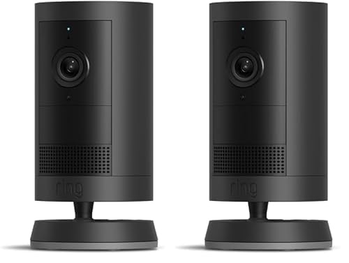 Introducing Ring Outdoor Cam Plus, Battery — Wide-Angle 2K Video with Ring Vision, Low-Light Sight for full-color night vision, Mount-Anywhere Versatility, 2-Pack, Black