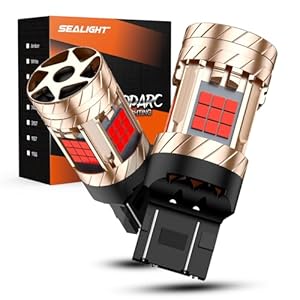 SEALIGHT 7443 7440 LED Bulb T20 Brake Light, Error Free Red With Turbo Fan, 30W 3200LM Super Bright for Stop Blinker Tail Brake Light, Anti Hyper Flash, Pack of 2