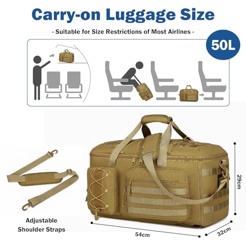 BlesMaller Bolsa de deporte 3 en 1 para hombre con compartimento para zapatos y función de mochila, 50 l, táctica, equipaje de mano, mochila con compartimento húmedo, bolsa de gimnasio, para - imagen 2