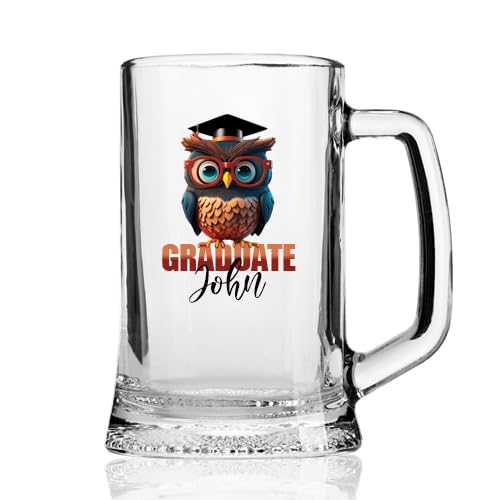ukgiftstoreonline Personalised Graduation Beer Glass Tankard Gift Keepsake with Owl