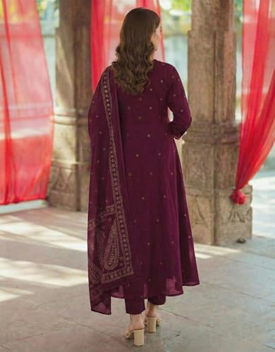 Image of GoSriKi Rust Anarkali Kurta Set for Women with Dupatta | Cotton Kurti Set for Woman | Embroidered Anarkali Suit for Women Kurti Pant Set with Dupatta | Suit Set for Women Latest