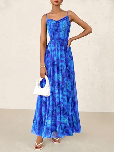 Image of BTFBM Women Summer Maxi Dresses Elegant Wedding Guest Dress | Cowl Neck,Spaghetti Strap,Mesh,Floral,A-Line,Flowy,Party,Cocktail,Homecoming,Graduation,Sundress,Prom,Beach Long Dresses