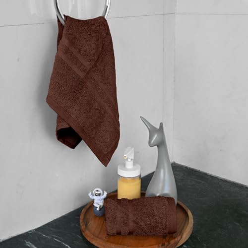 Image of Divine Casa Cotton 550 GSM Hand Towels Pack of 2 Brown, 60 x 40 cm Ultra Soft & Highly Absorbent Thick Bathroom Towels
