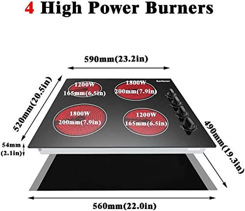 Karinear-Placa-Vitroceramica-4-Fuegos-de-60-cm-Quemador-de-Ceramico-de-Vidrio-Mate-Negro-Control-de-Perilla-6000W