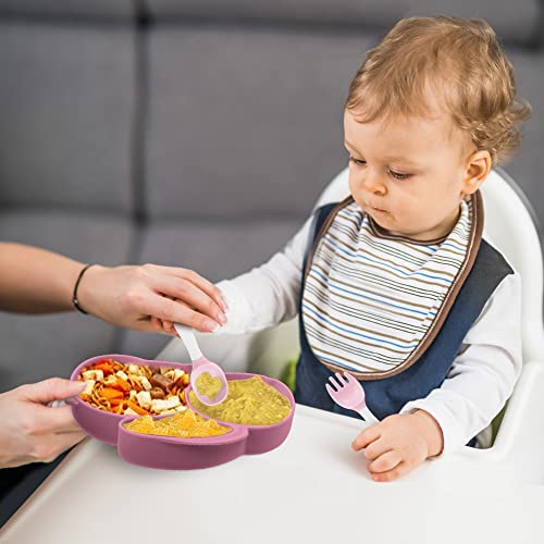 Vicloon Toddler Plates, Pink Silicone Suction Divided Plate for Self Feeding Training and Non-Slip Weaning on High Chairs or Tables - Image 4