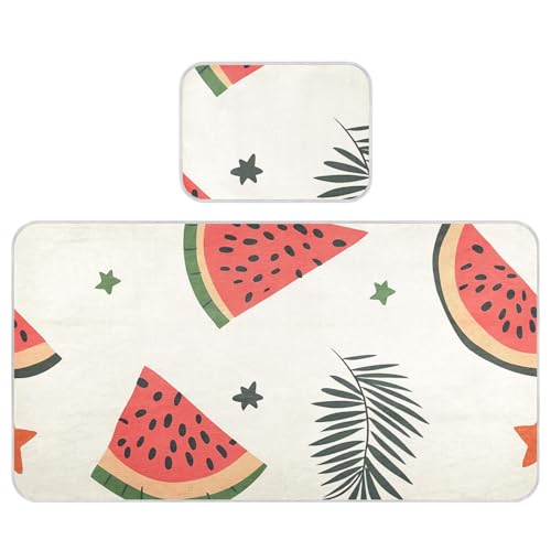 Bolaz Summer Sleeping Bed Pad, Watermelon Palm Leaves Pattern Cooling Mattress Set Breathable Bed Mat Ice Silk Mat + Pillow Cover for Toddler Boys Girls