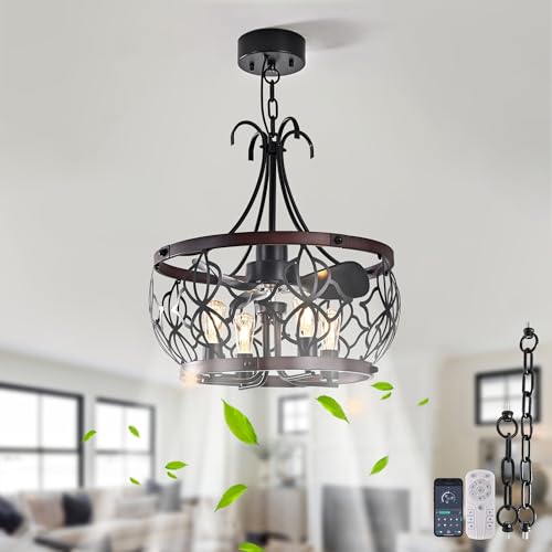 Image of Garwarm 21 inch Caged Ceiling Fan with Light and Remote, Industrial Fandelier