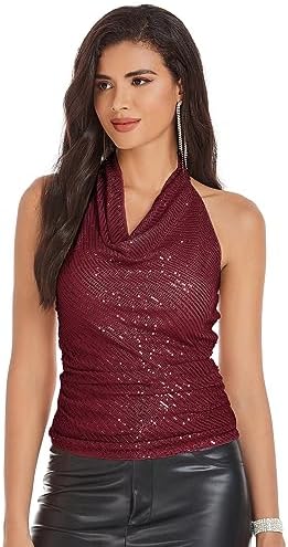 GRACE KARIN Women Glitter Sparkle Vest Sleeveless Cowl Neck Tank Halter Neck Camisole Tops GRACE KARIN Women Glitter Sparkle Vest Sleeveless Cowl Neck Tank Halter Neck Camisole Tops