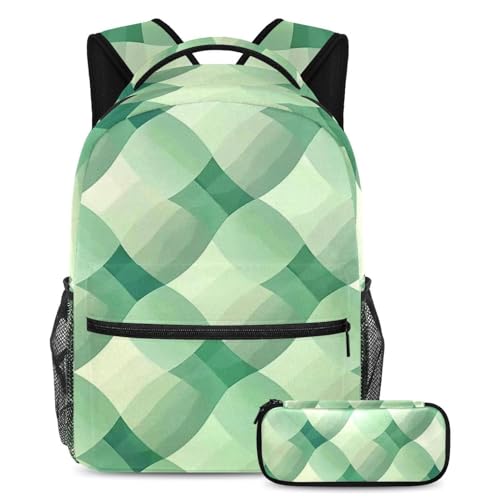 Sac à dos grande capacité avec trousse scolaire à imprimé lignes vert menthe