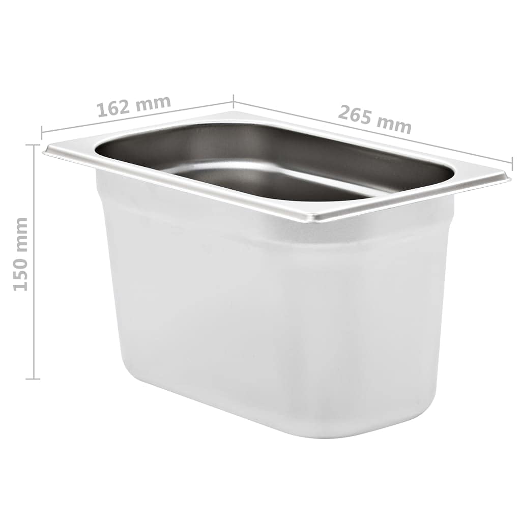 Mangloder - Contenedores para gastronorm (4 unidades, GN 1/4, acero inoxidable, 265 x 162 x 150 mm, 4 L, apilables, para Bain Marie, Chafing Dish, Buffet, Catering, Restaurante, Hotel, Cantina