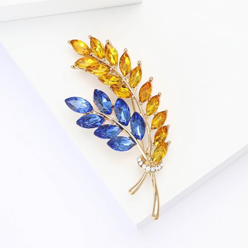 Image of Fashion Rhinestone Ukrainian Ear of Wheat Brooch for Women Ukrainian Patriotic Flag Brooch Dress Suit Pin Accessories Party Banquet Gift