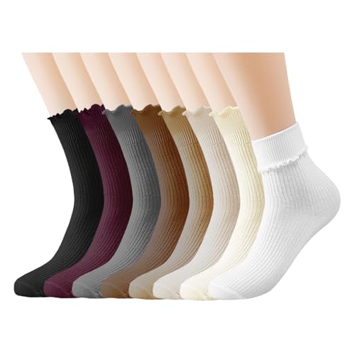 8 Pairs Ruffle Socks Woman Turn-Cuff Frilly Sock Women Cute Ruffle Ankle Womens Cotton Socks