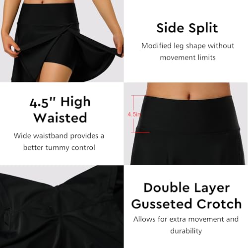ANIVIVO Women's Swim Skirt Bathing Suit Bottom High Waisted Swim Skort Tummy Control Split Swimsuit Bottom with Pockets4