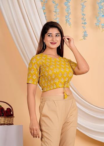 Image of Yash Gallery Women's Cotton Zig-Zag Printed Regular Regular Fit Short Sleeve Blouse