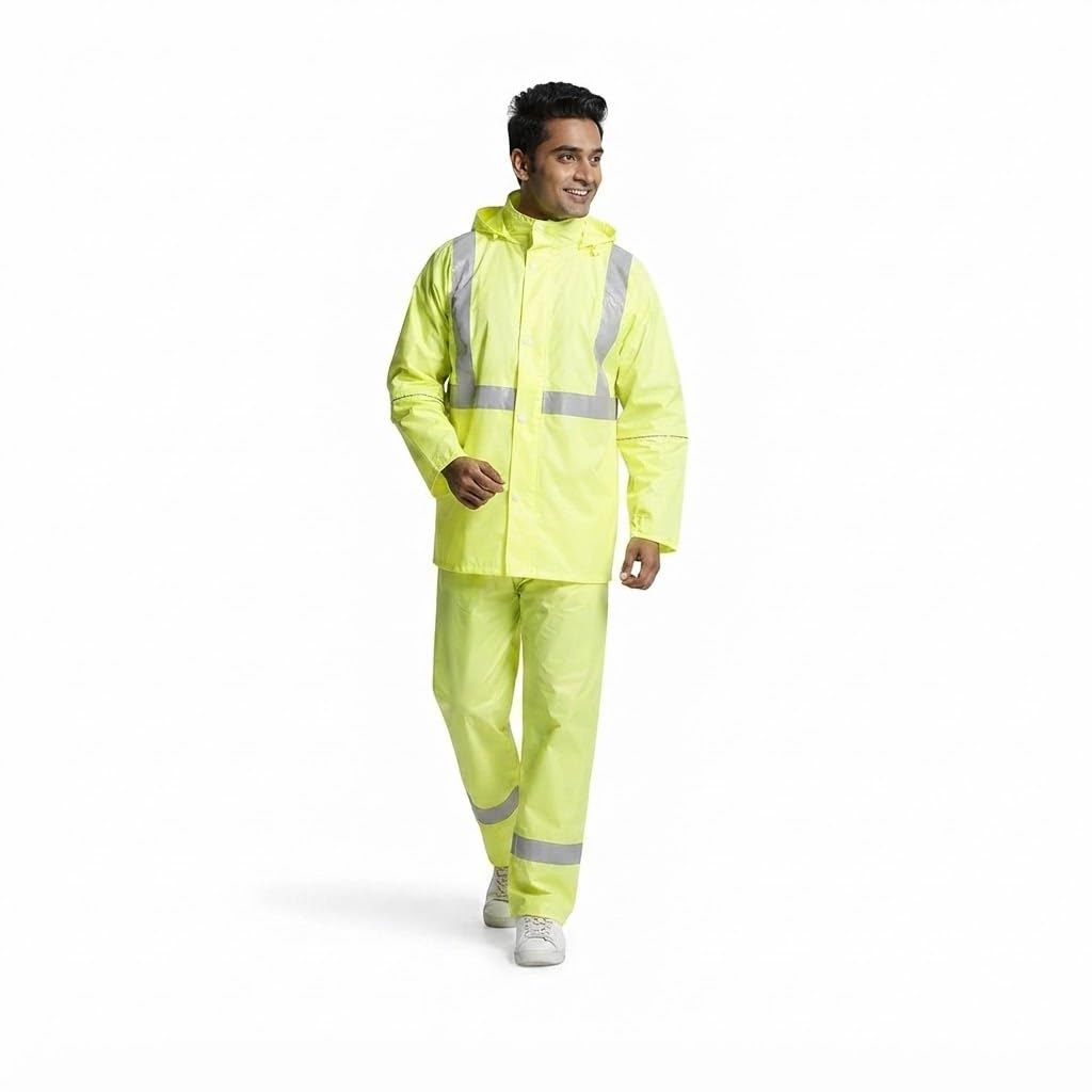 drumstone Raincoat for Men 100% Waterproof Jacket & Pant Set, Heavy Duty PU Rain Suit with Reflective Radium Taping, Adjustable Hood, Reusable Monsoon Rainwear for Bike Riding, Travel & Outdoor Work-picture-48
