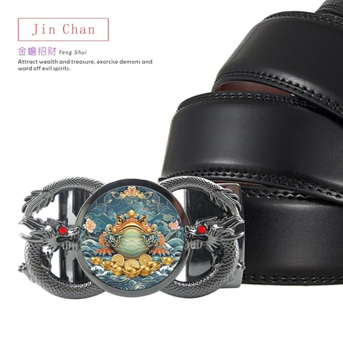 Feng Shui Ratchet Belt of Men,Lucky Toad Fortune Cat Pattern Printing,Ideal for Attracting Wealth,Good Luck Belt for Money2