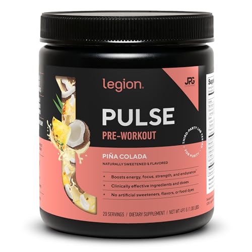 Image of LEGION Pulse Pre Workout - All Natural Nitric Oxide Preworkout Drink to Boost Energy, Creatine Free, Naturally Sweetened, Beta Alanine, Citrulline, Alpha GPC (Pina Colada)