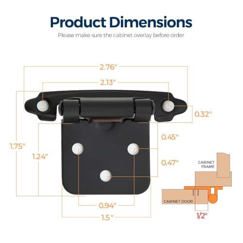 Image of Ravinte Matte Black Cabinet Hinges, 1 /2 Inch Overlay, 40 Pack (20 Pairs)